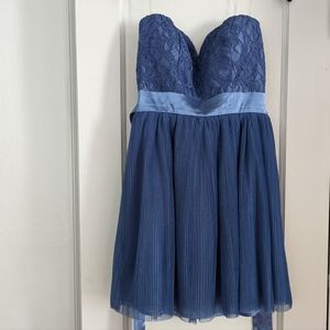 Strapless dusty blue midi formal, junior 5